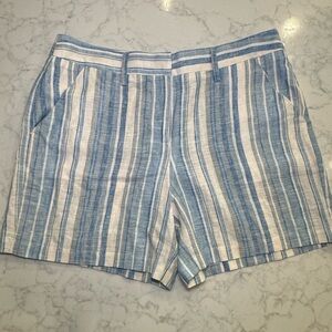 BCBGeneration Womens Blue White Striped Linen Blend Shorts Size 8